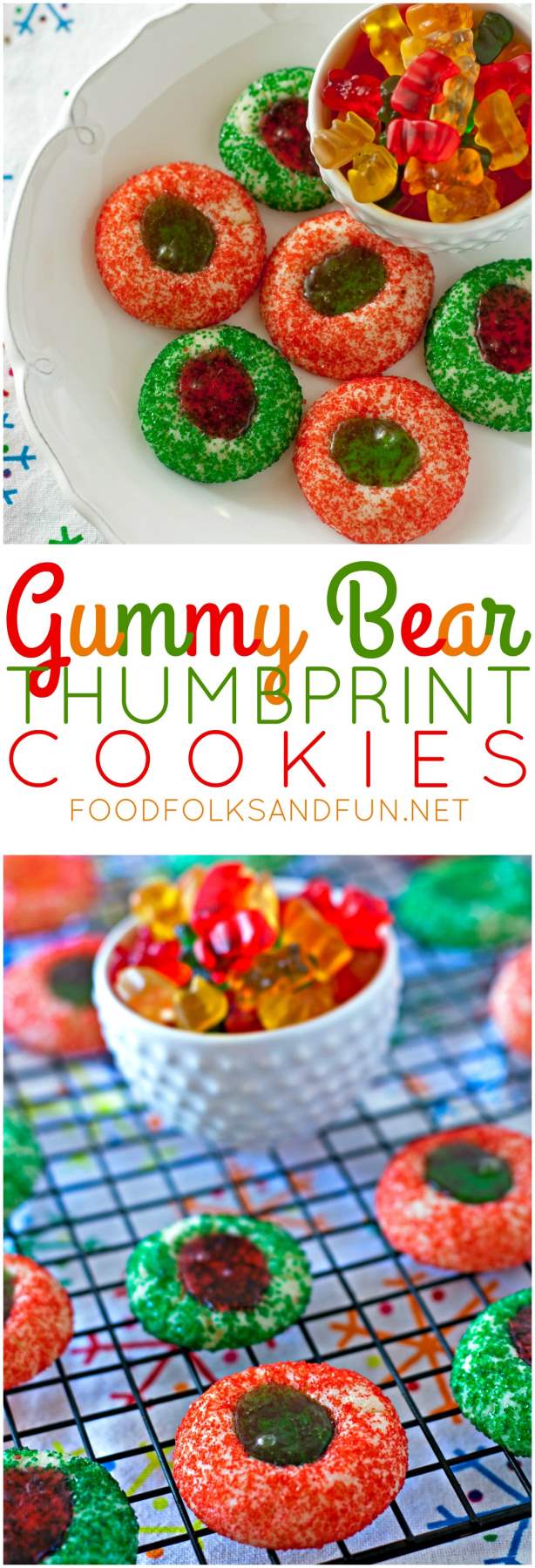 Gummy Bear Thumbprint Cookies with Text overlay for Pinterest