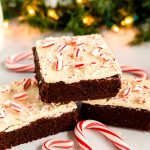 Peppermint brownies surrounded by candy canes.