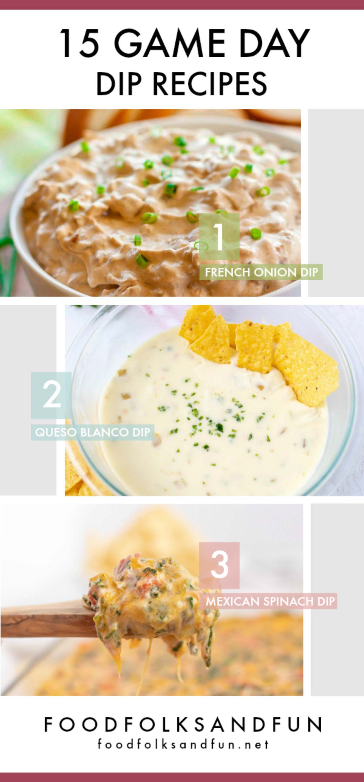 This dip recipes roundup has 15 dip recipes for game day, parties, and holidays that are sure to please! There are slow cooker dips, make-ahead dips, and more!  via @foodfolksandfun