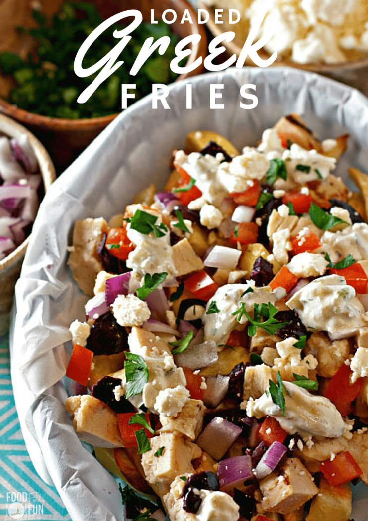 This loaded Greek fries recipe is perfect for weeknight meals or game day eats! These fries are big on flavor! 