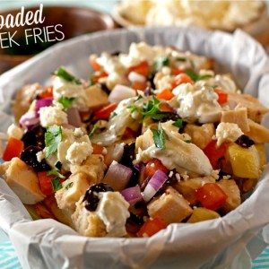 This loaded Greek fries recipe is perfect for weeknight meals or game day eats! These fries are big on flavor!