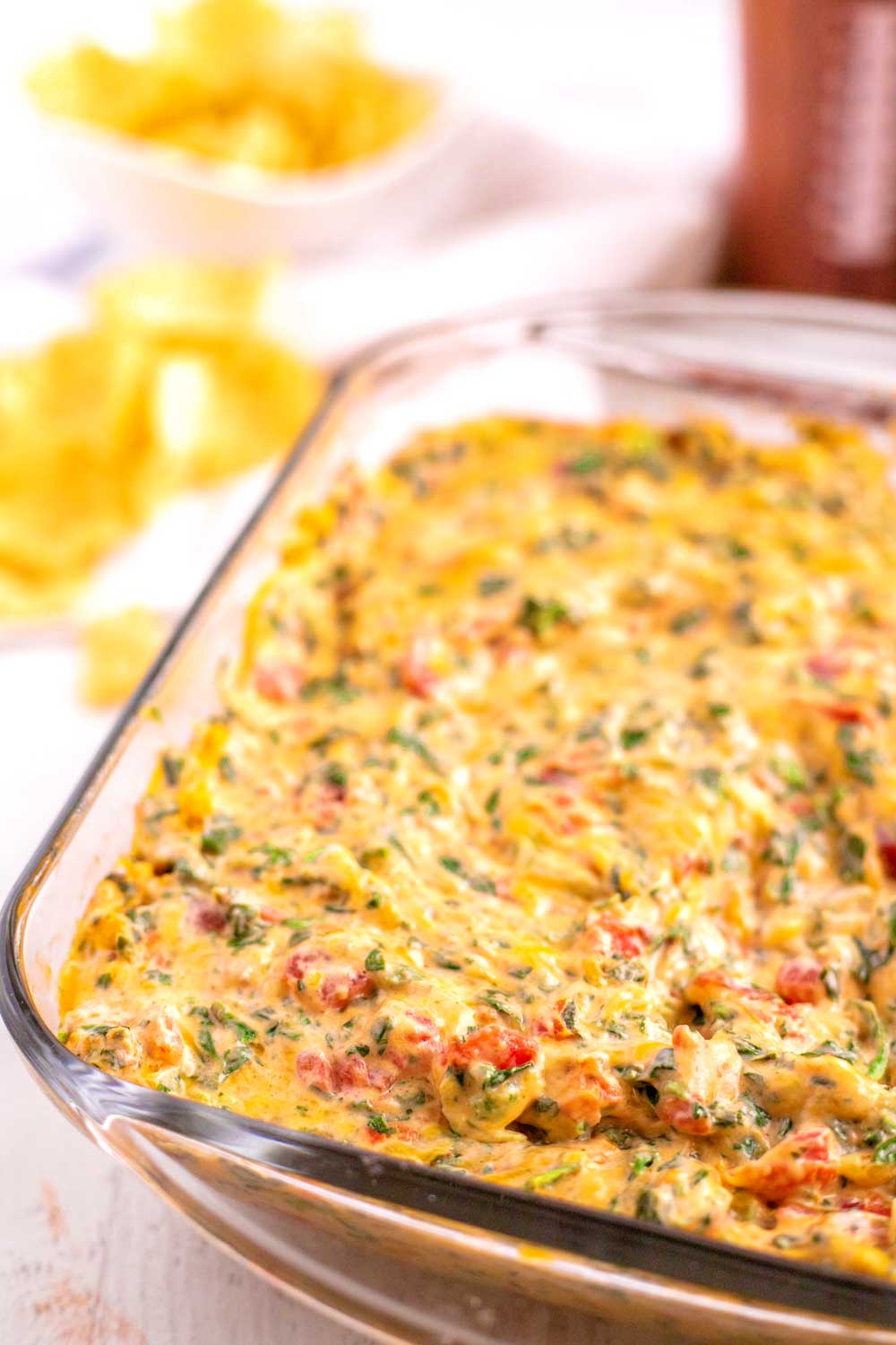 Mexican Spinach Dip in a baking dish