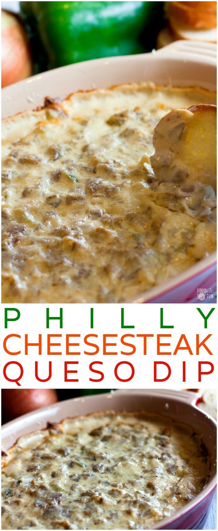 This hot, cheesy Philly Cheesesteak Dip is one of the best queso dips I have EVER had. It’s easy to make and it’s perfect for game day!