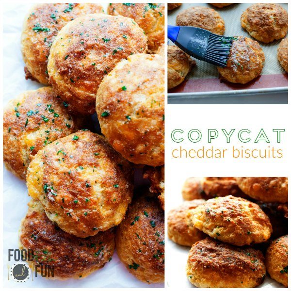 A collage of copycat cheddar biscuits with text overlay for Pinterest