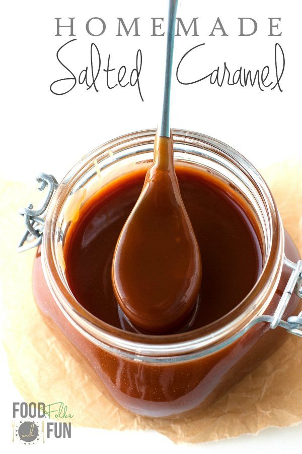 Finished caramel recipe with text overlay for Pinterest. 