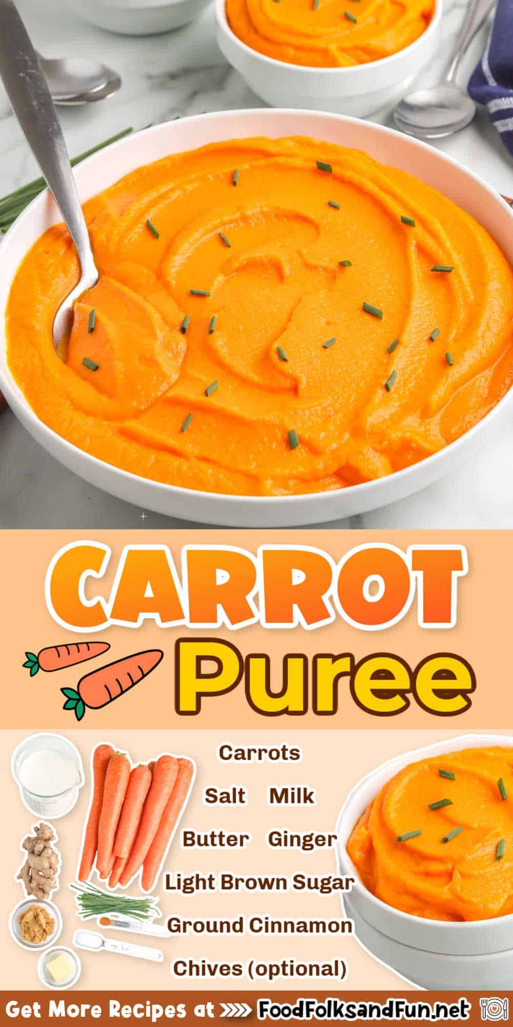 This carrot puree with ginger is a healthy and tasty side dish for Easter and spring entertaining in general. You can even make this carrot puree up to 3 days in advance. via @foodfolksandfun
