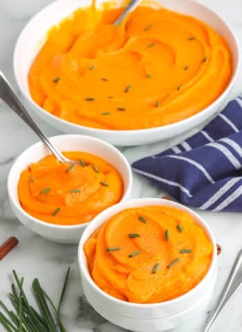Carrot Puree in a large serving bowl and in a smaller bowl.