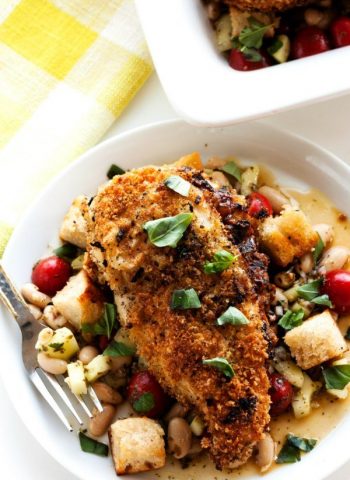 This Goat Cheese Stuffed Chicken Breast is so succulent and juicy. It’s served on top of a bed of vibrant Panzanella.
