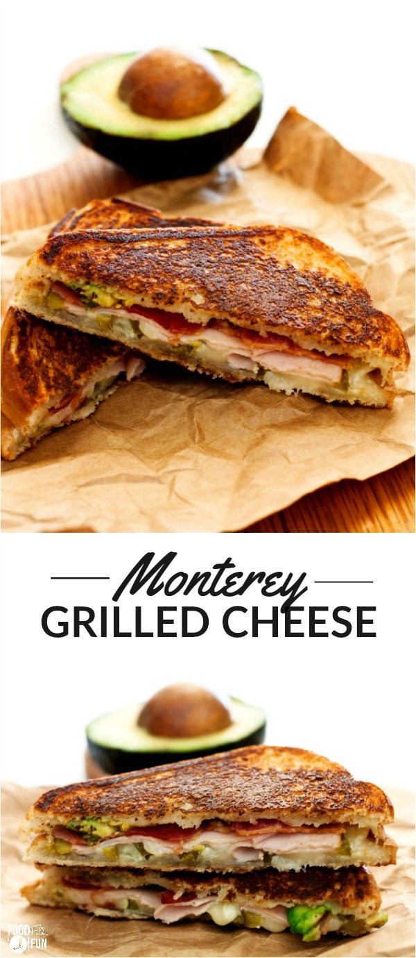 Picture collage of Monterey Grilled Cheese with text overlay for Pinterest. 