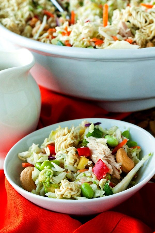 A bowl of Simple Crunchy Asian Ramen Noodle Salad