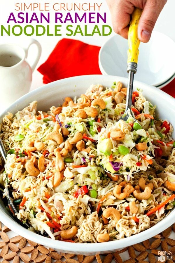 A large bowl of Simple Crunchy Asian Ramen Noodle Salad