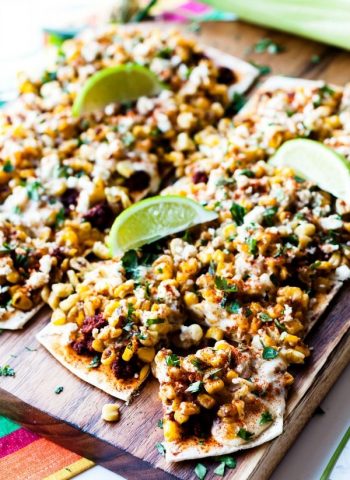 Mexican Street Corn Flatbread on a cutting board