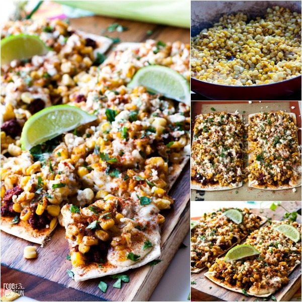 A collage of how to make Mexican Street Corn Flatbread Pizza