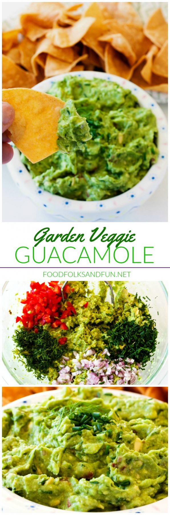 A collage of Garden Veggie Guacamole with text overlay for Pinterest