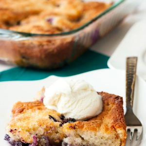 A slice of Texas Blueberry Cobbler on a plate