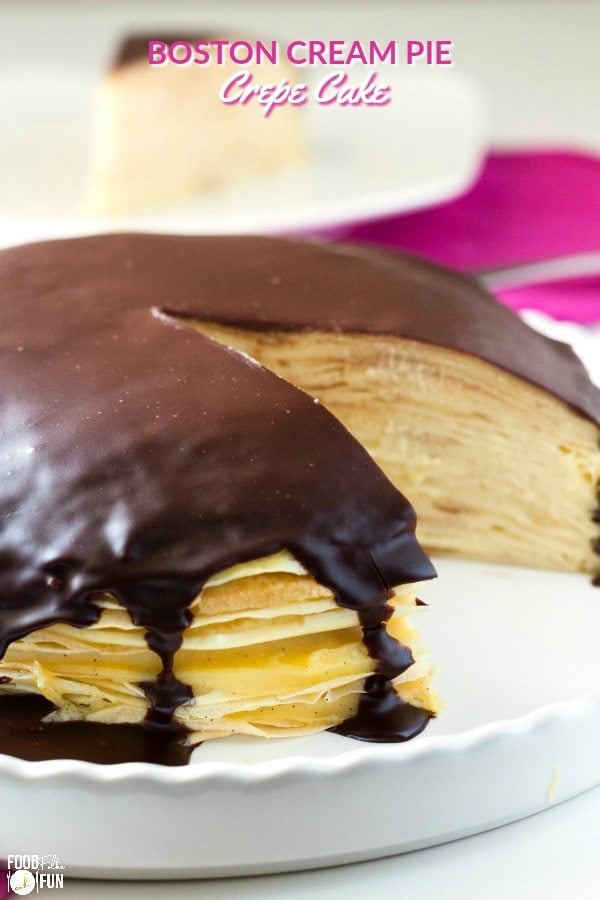 Crepe cake with a slice taken out of it. 