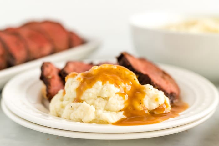 Mashed Cauliflower with gravy and roast.