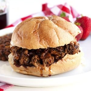 Slow Cooker Root Beer Pulled Pork on a plate