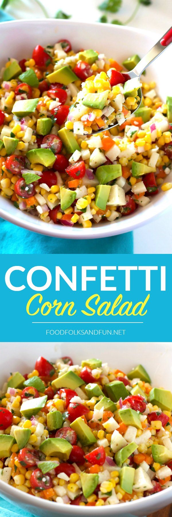 This Confetti Corn Salad is a refreshing, light side dish that’s perfect for summer dinners, potlucks, parties, and more!