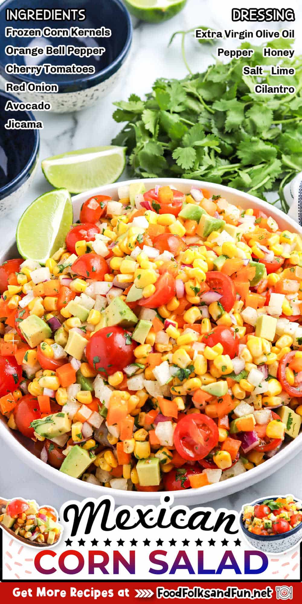 Mexican Corn Salad or Confetti Corn is a light and refreshing Mexican-inspired side dish that pairs well with any Mexican dish. This salad recipe is so bold and flavorful you’ll want to make it repeatedly.
 via @foodfolksandfun