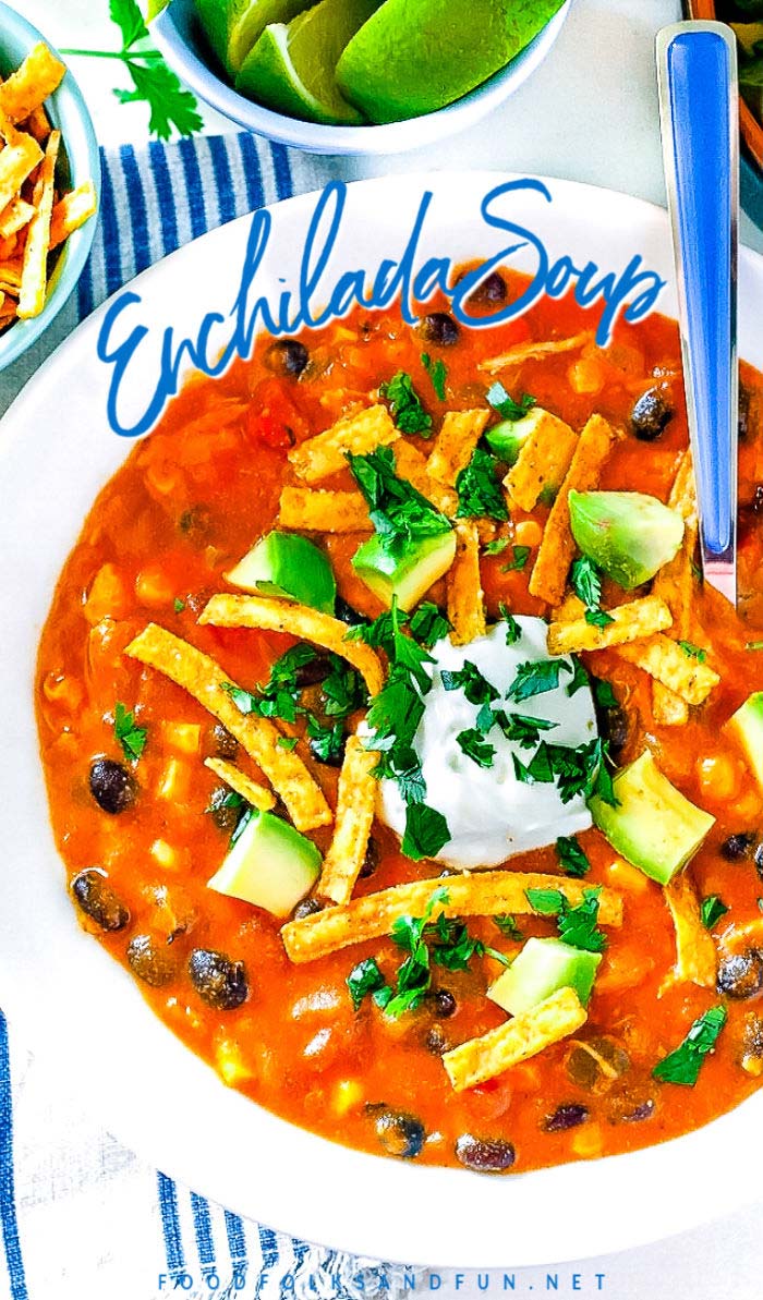 This quick and easy Chicken Enchilada Soup recipe is cheesy, thick, and loaded with black beans, corn, tomatoes, green chile, and cheese! The best part is that it’s ready in 30 minutes or less! This recipe serves 6 and costs just $1.81 per serving! via @foodfolksandfun