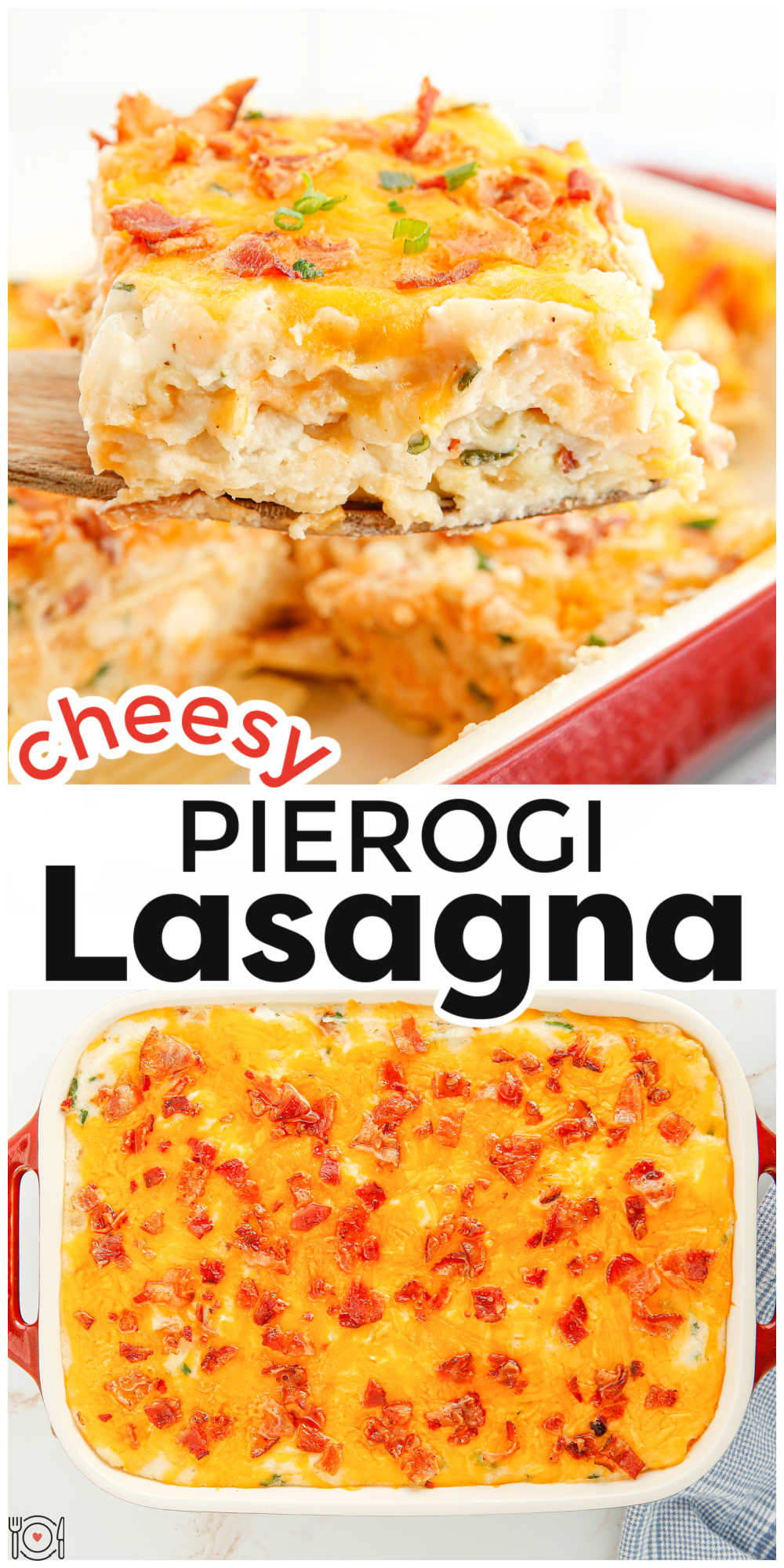 This Cheesy Pierogi Lasagna recipe with bacon and chives is everything you love in a pierogi but in the perfect potluck-friendly casserole. via @foodfolksandfun