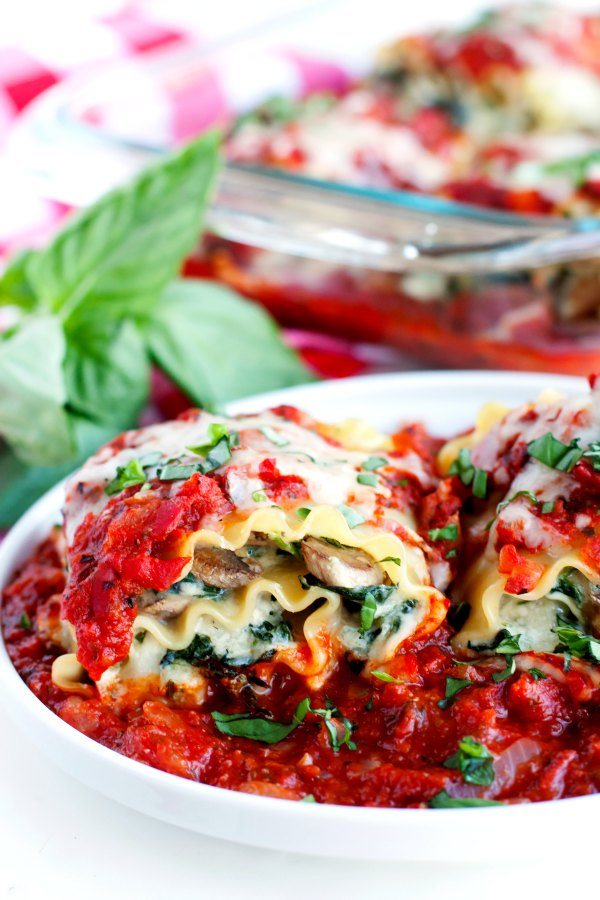 A close-up of Lasagna roll-ups on a plate