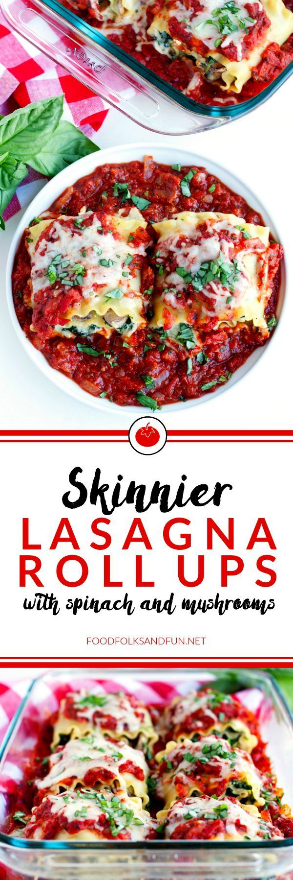 A collage of Skinnier Lasagna roll-ups with text overlay for Pinterest 
