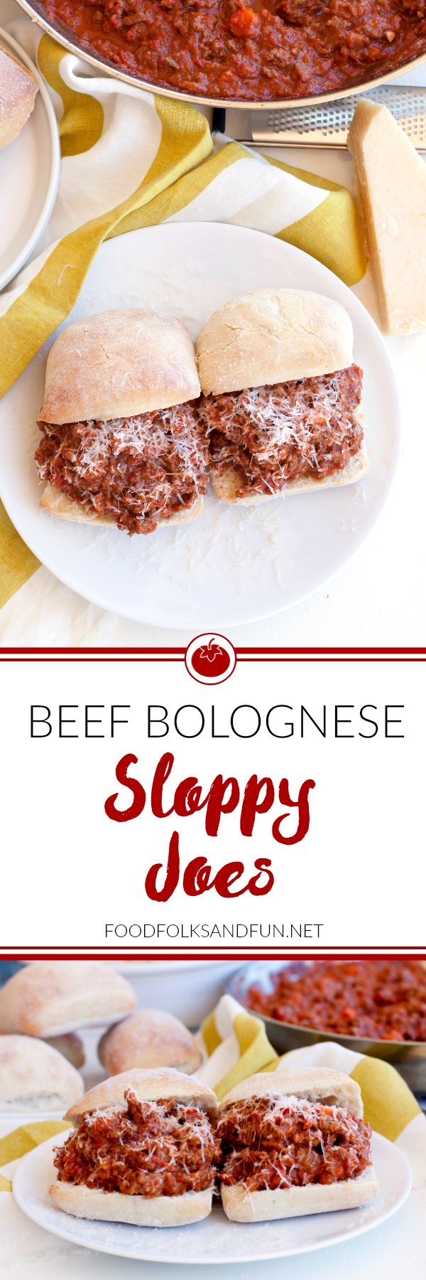 Picture collage of Beef Bolognese Sloppy Joes