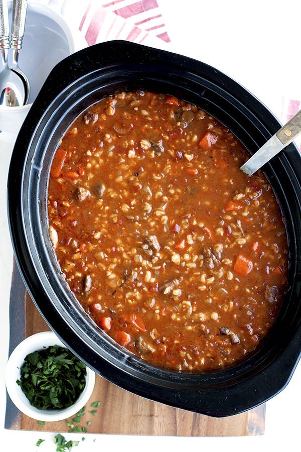This finished soup in a slow cooker. 