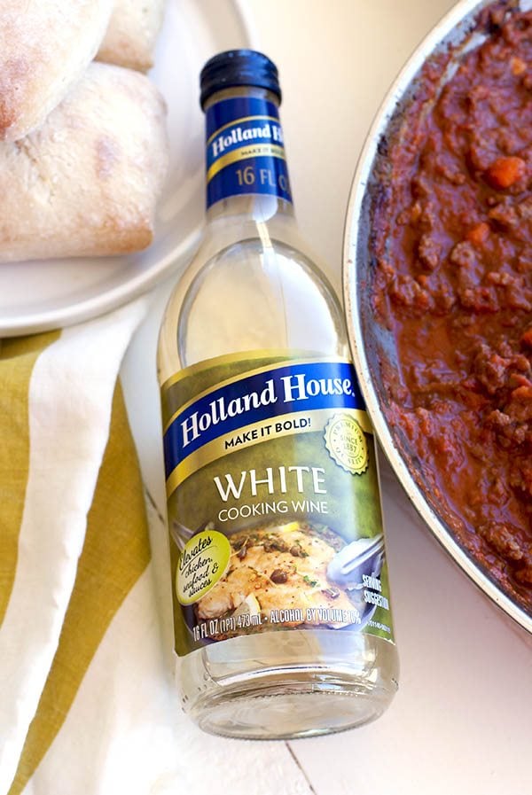 The dear particular person of this dish, cooking white wine.   Pork Bolognese Sloppy Joes Holland House White Cooking Wine in Beef Bolognese Sloppy Joes
