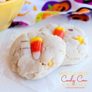 Sweet and Salty Candy Corn Cookies with text overlay for Pinterest