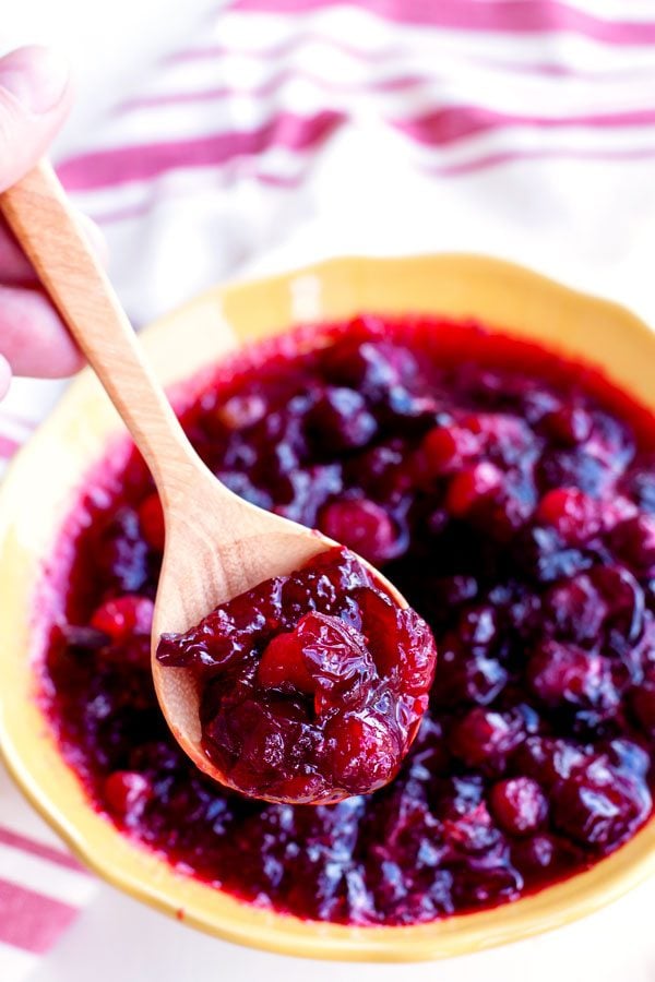 A spoonful of cranberry sauce. 