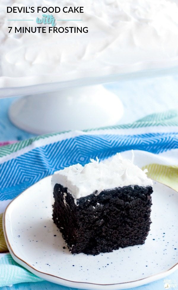 This is the best homemade Devil's Food Cake recipe I've ever tried, and it's covered in fluffy, thick and glossy 7 Minute Frosting. It makes the perfect dessert any time of the year! via @foodfolksandfun