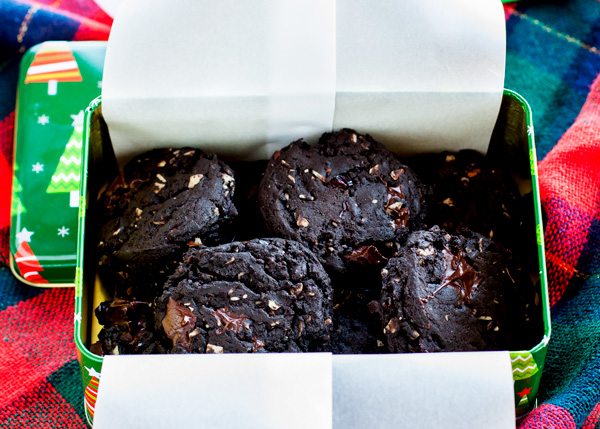 A box for gifting of Dark Chocolate Cherry Almond Cookies