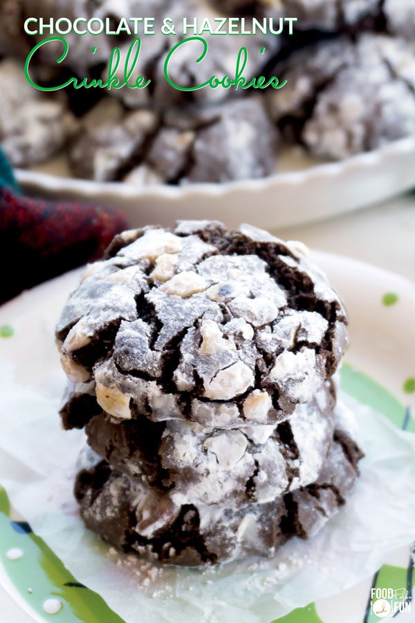 A stack of Chocolate crinkle cookies on a plate