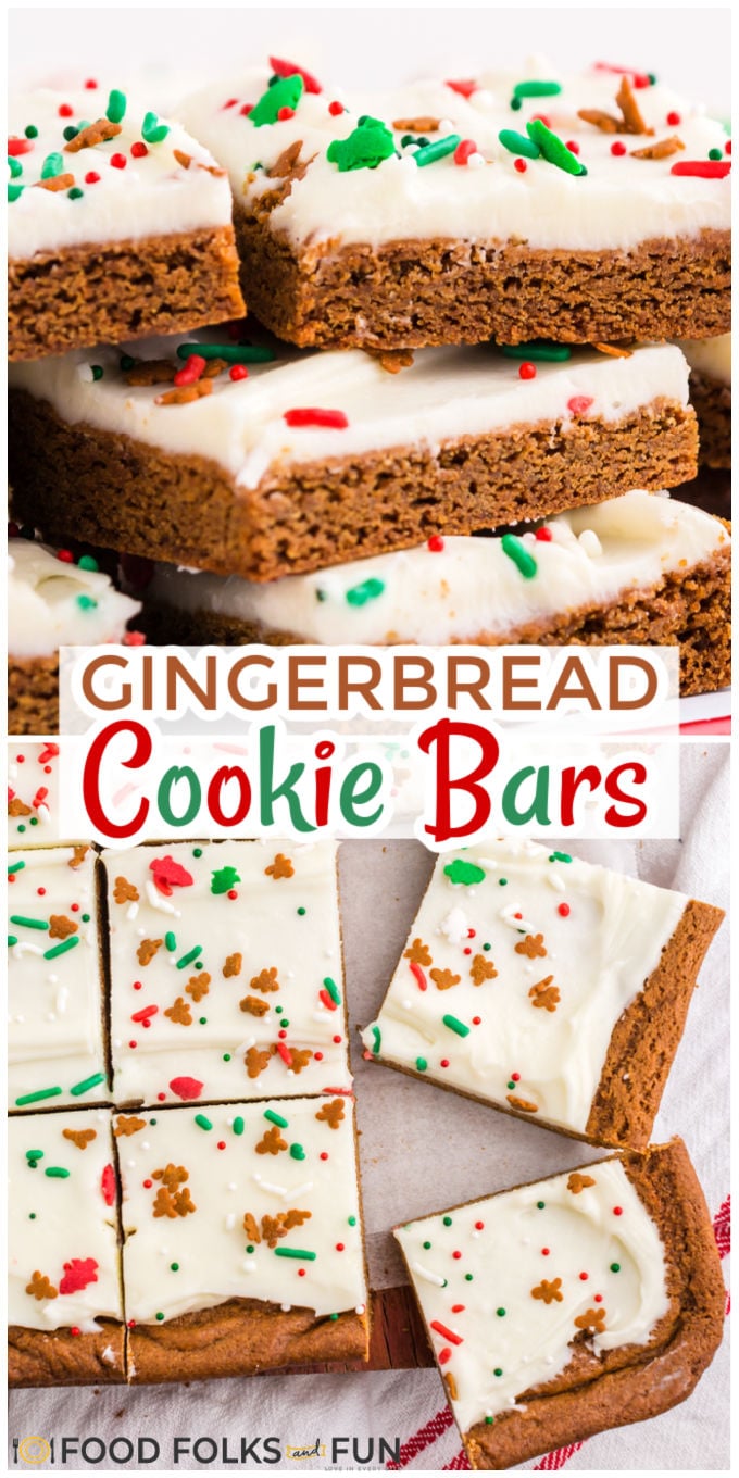 These soft and chewy Gingerbread Bars couldn’t be easier to make! They are deliciously spicy with just the right amount of cream cheese frosting! They feed a crowd, so they're perfect for holiday parties and cookie trays.  via @foodfolksandfun
