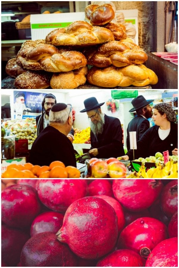 A picture collage of Mahane Yehuda Market. 