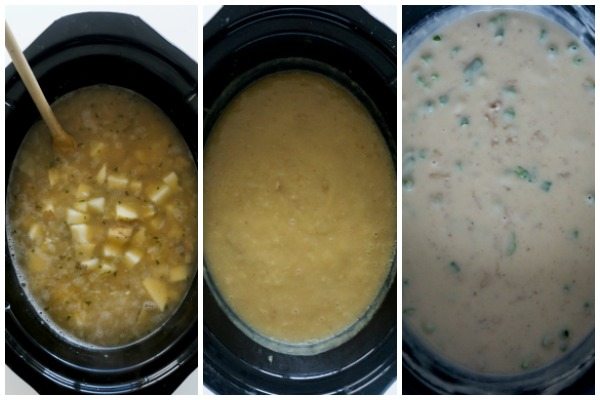 A collage of how to make Slow Cooker Baked Potato Soup
