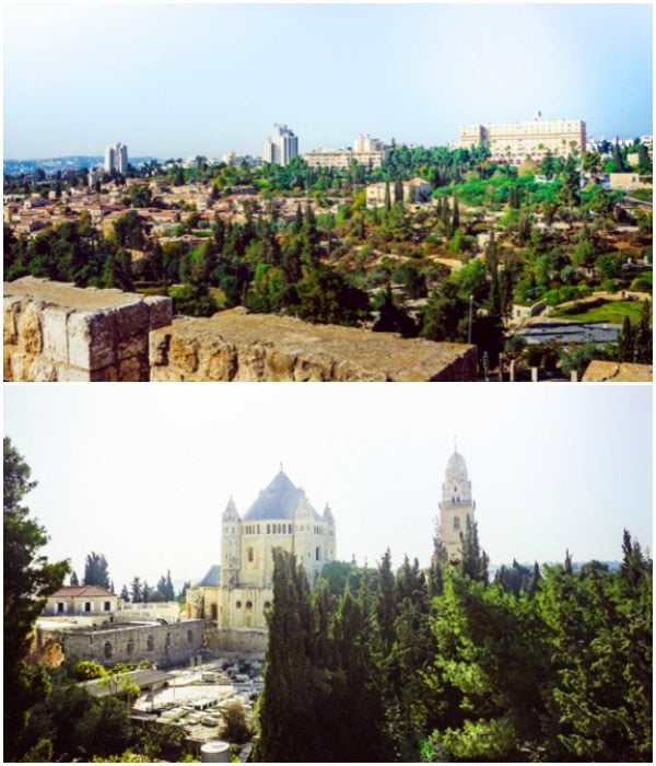 A collage of pictures of the city of Jerusalem