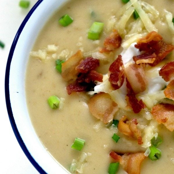 A close-up of a bowl of Slow Cooker Baked Potato Soup