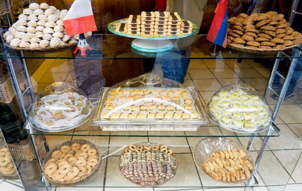 Various Baklava desserts on display