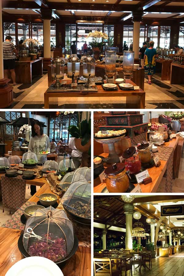 A collage of breakfast options at a resort in Bali 