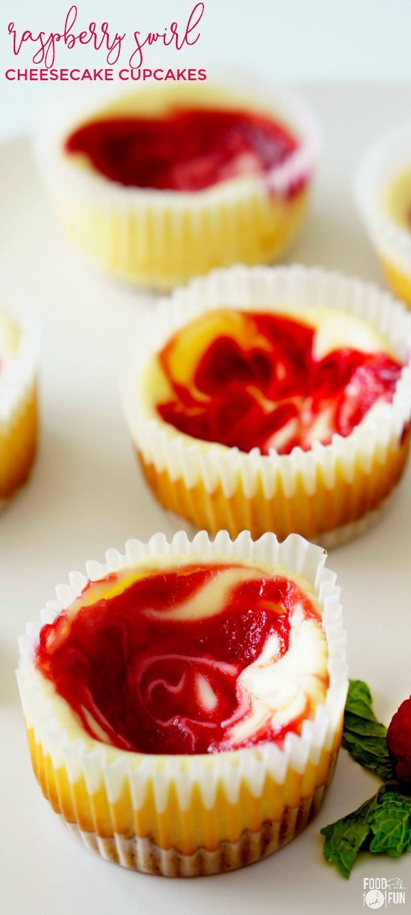 Process shot for making raspberry swirl cheesecake cupcakes