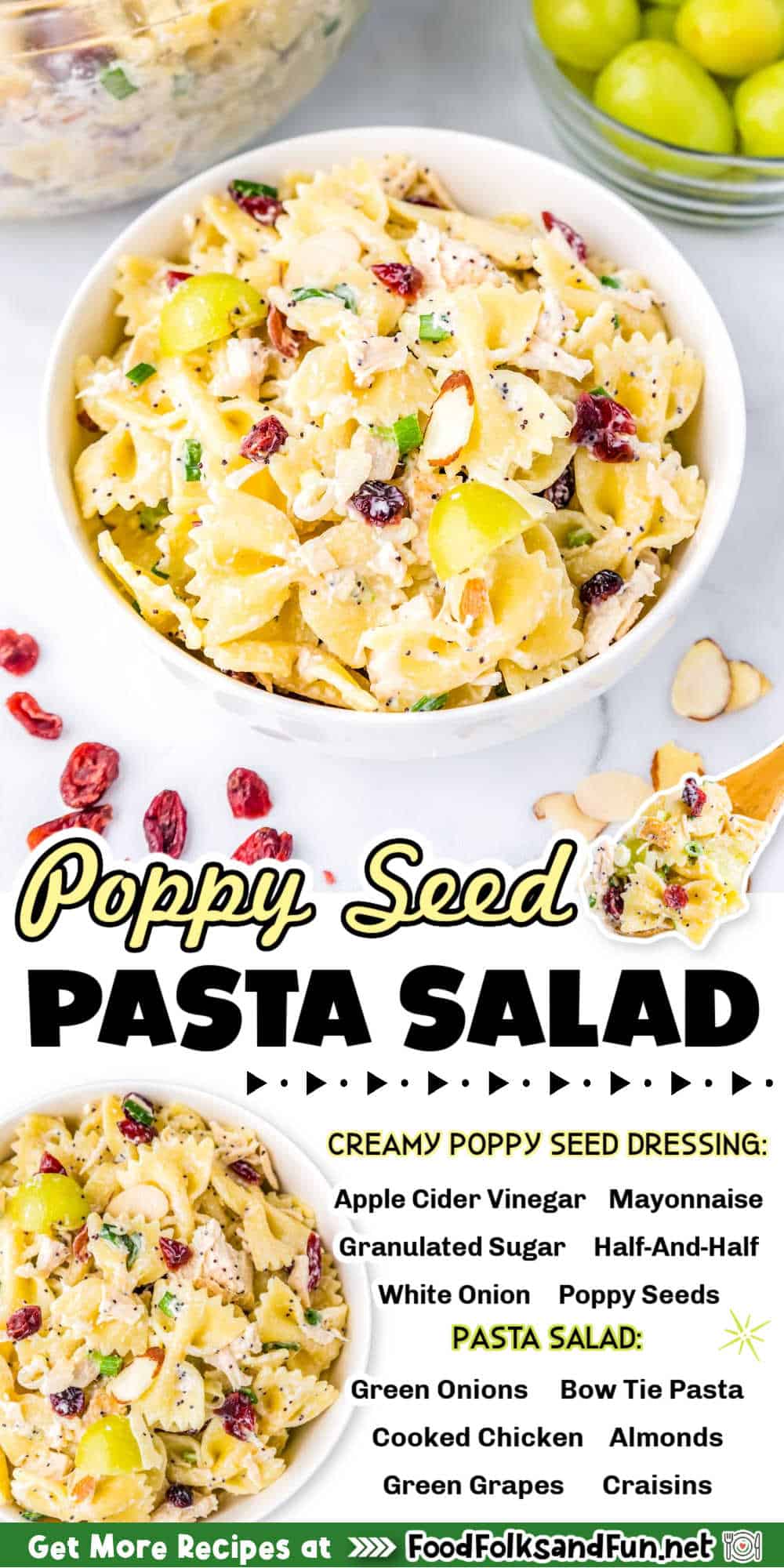 Poppy Seed Pasta Salad is an easy, make-ahead dinner that's perfect for hot summer nights when you don't feel like heating up the kitchen. via @foodfolksandfun