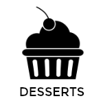 Clip art of desserts with text overlay for social media