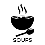 Clip art of soups with text overlay for social media