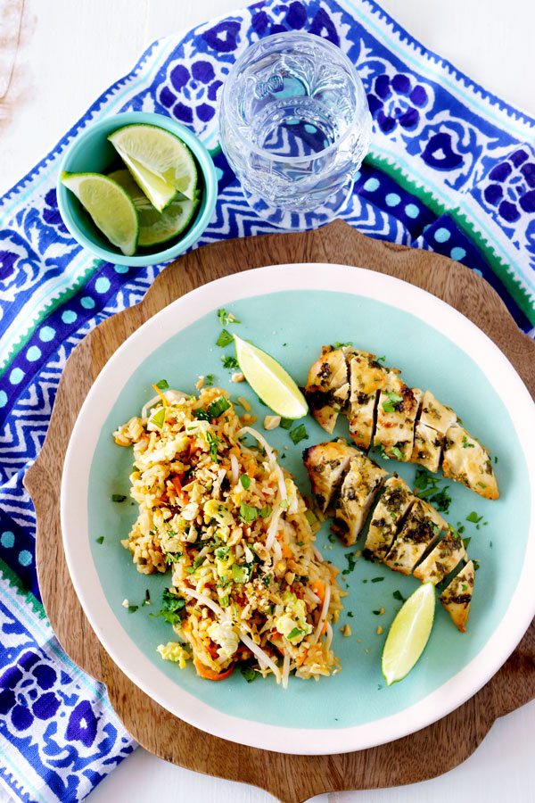 An easy weeknight meal of Cilantro Thai Chicken and Pad Thai Fried Rice!