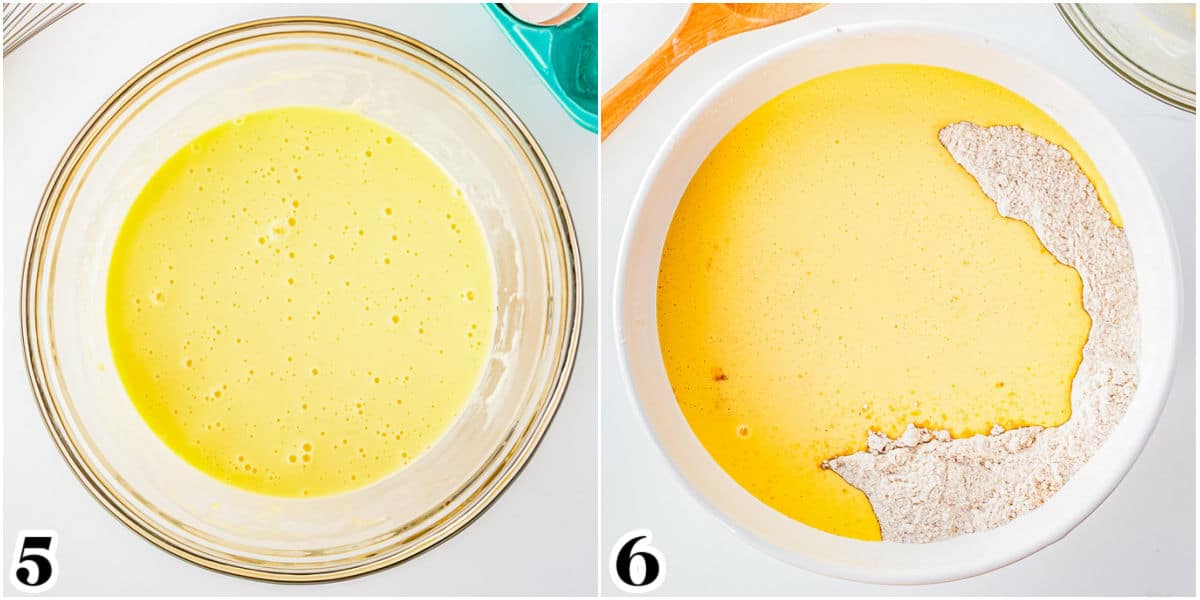 The wet ingredients in a mixing bowl.