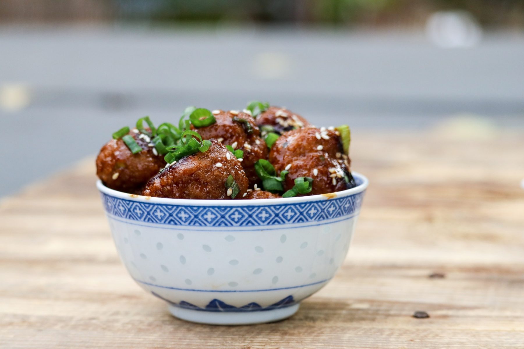 A bowl of Asian meatballs